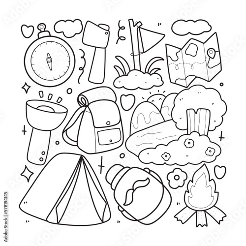 camping colouring page for kid