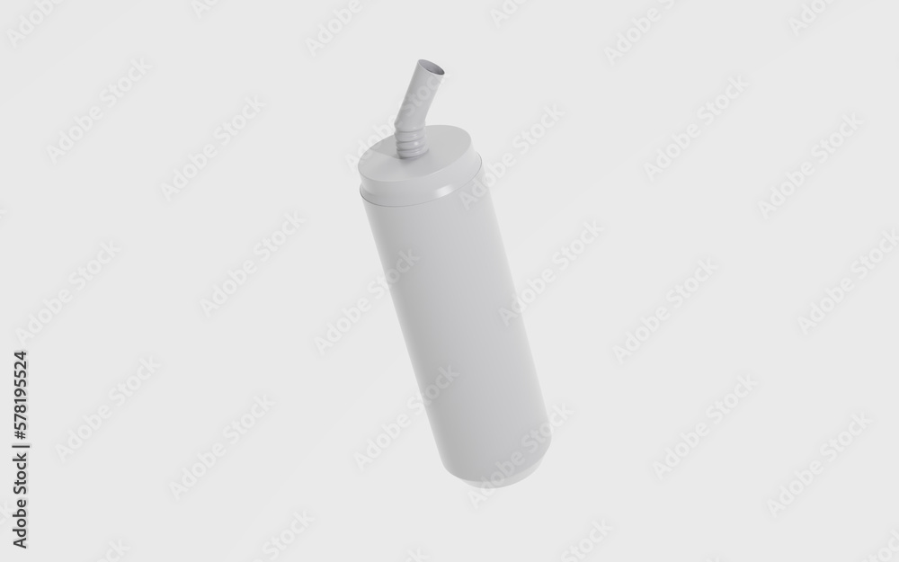 Glossy Plastic Cup with Straw Mockup Isolated On White Background. 3d illustration