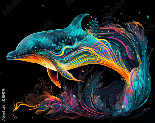 Abstract Fantasy Surreal Neon Dolphin, AI Generated Art © Margaret