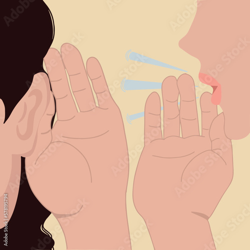 Two people whispering and gossiping about something ear aesthetic illustration