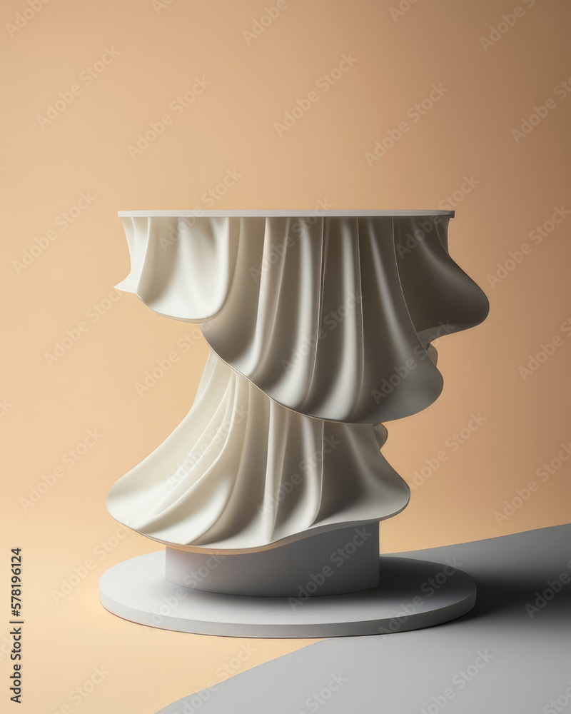 Diligently fluttered hem of a flounce border. Podium, empty showcase for packaging product presentation, AI generation. Diligently fluttered hem of a flounce border. Podium, empty showcase for packaging product presentation, AI generation.