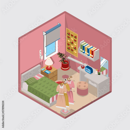 isomatric bedroom pink color combination for teenage girls