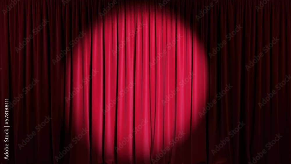 Theater stage with red velvet curtains and spotlights. Looping ...