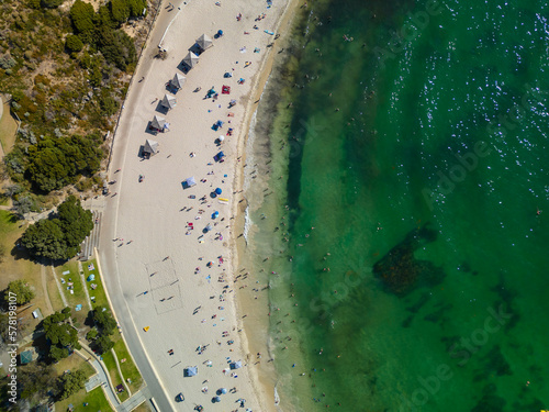 Aerial top down view of Cottesloe Beach in Perth, Western Australia photo