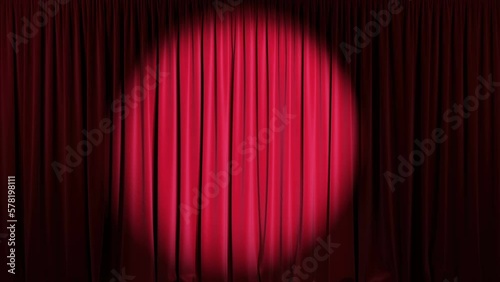 Theater stage with red velvet curtains and spotlights. Looping animation, 4k