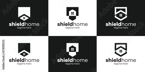 shield and home logo design icon vector illustration