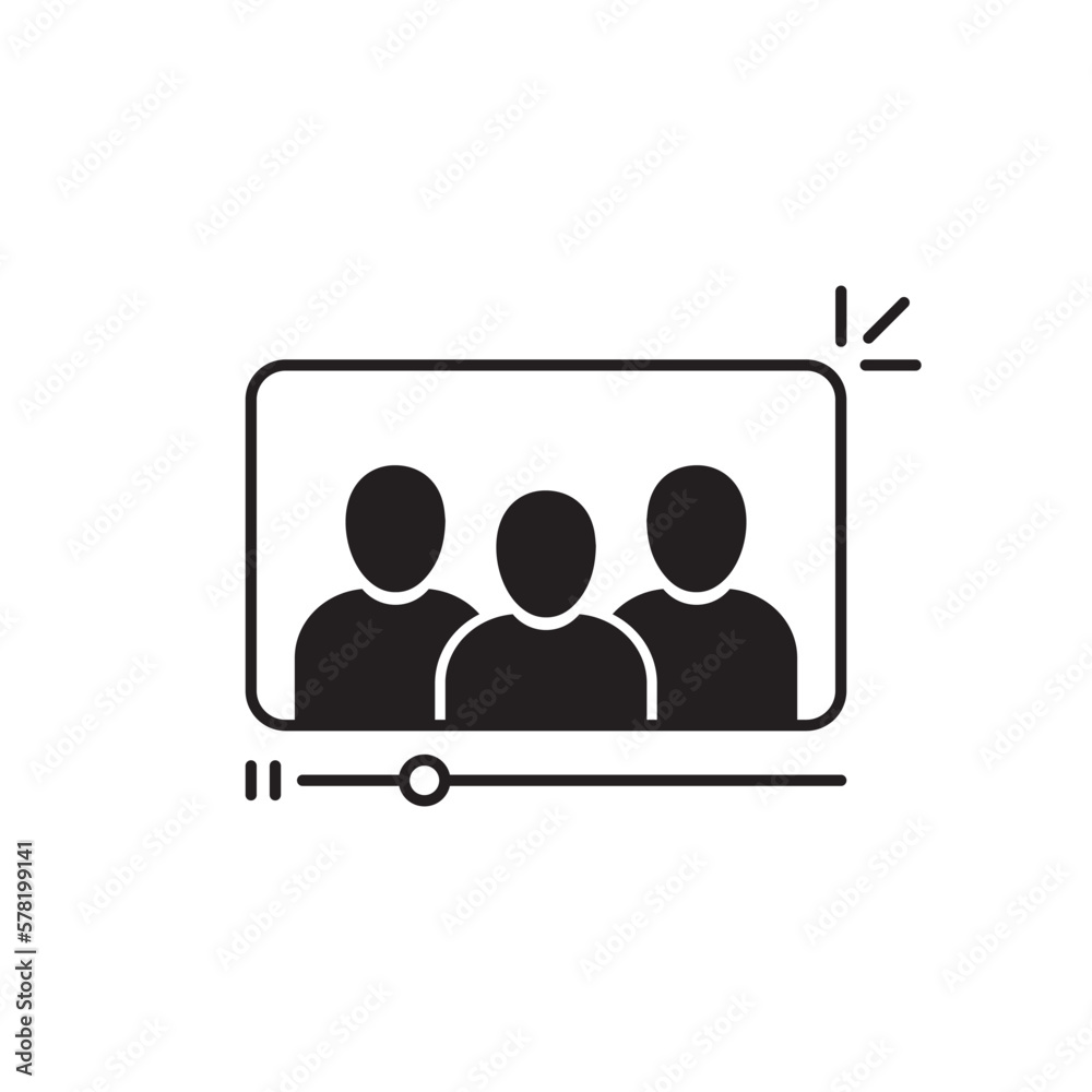 black simple group chat or virtual meeting icon. outline trend modern conference or livestream logotype graphic stroke design web element isolated on white. concept of virtual call or videoconference black simple group chat or virtual meeting icon. outline trend modern conference or livestream logotype graphic stroke design web element isolated on white. concept of virtual call or videoconference