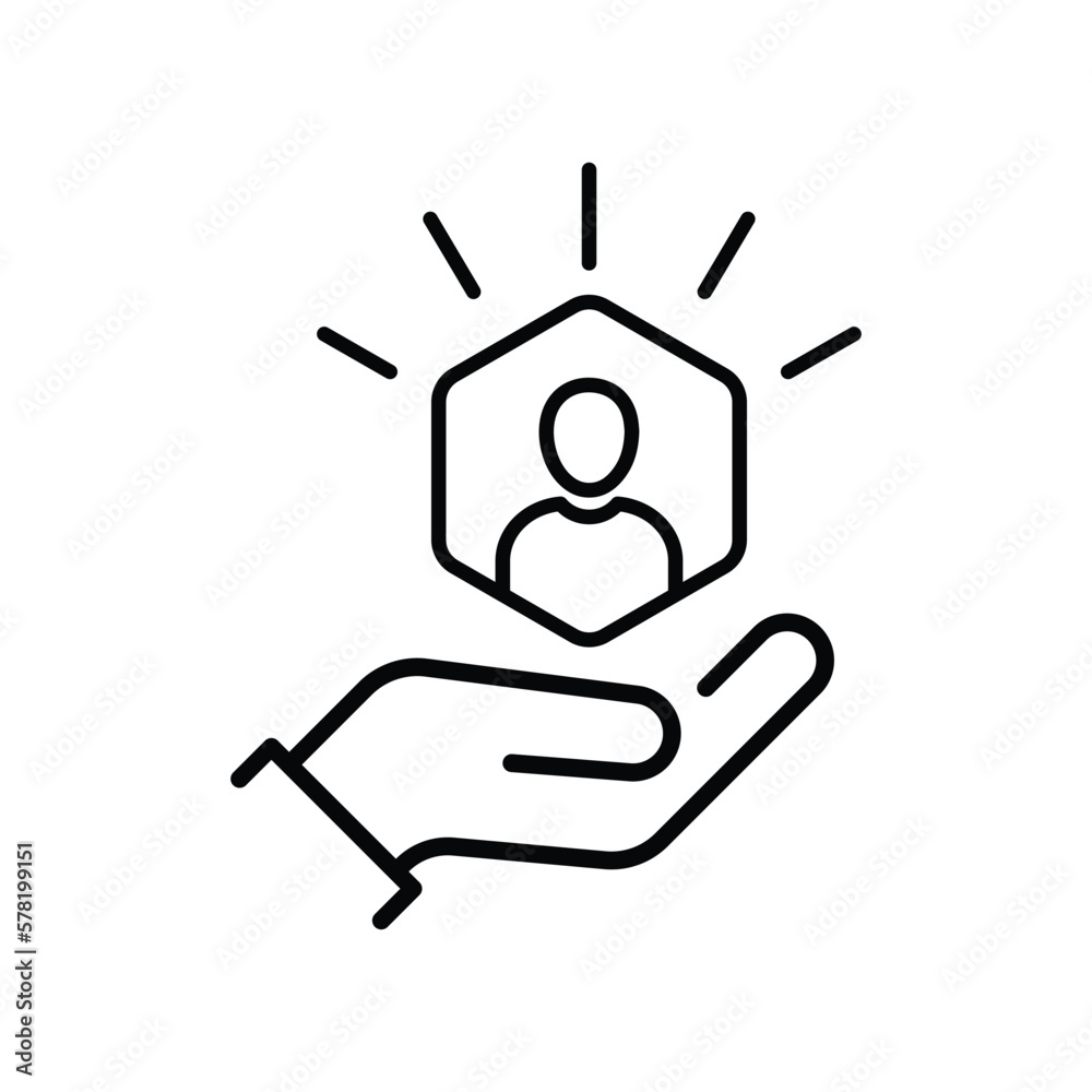 customer care icon with thin line hands. simple linear trend human resource logotype graphic stroke design. concept of individual people choice or good feedback and narrow control or search talent - obrazy, fototapety, plakaty 