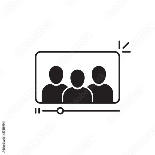 black simple group chat or virtual meeting icon. outline trend modern conference or livestream logotype graphic stroke design web element isolated on white. concept of virtual call or videoconference