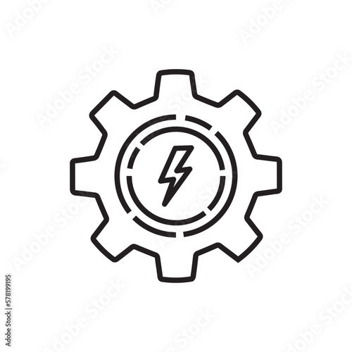 simple thin line gear with lightning black icon. stroke art style trend modern logotype graphic lineart web design isolated on white background. concept of electrical technology and thunderbolt in cog