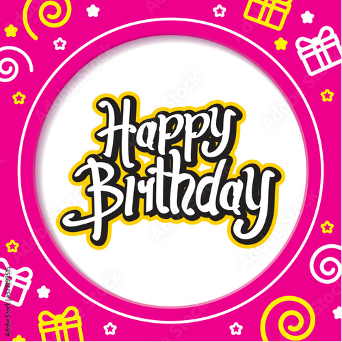 Graffiti Happy Birthday Text on White Circle and  Pink Background Vector Illustration