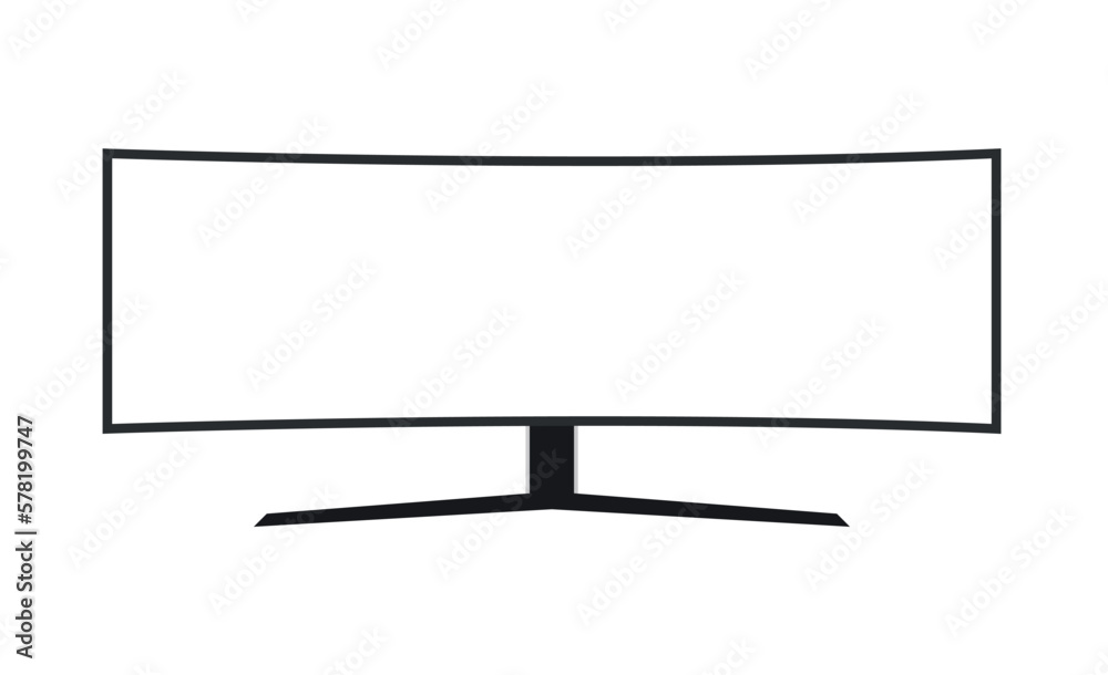 Curved TV 4K flat screen lcd or led, plasma realistic, White blank HD monitor mockup, Modern video panel white flatscreen.