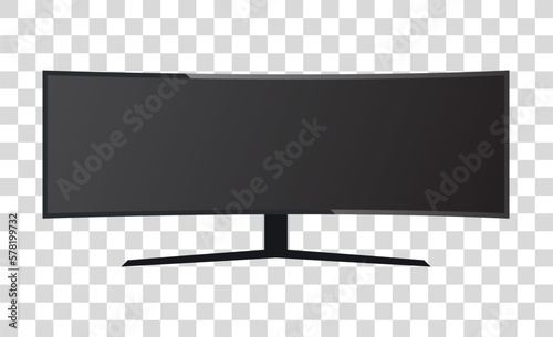Ultra Curved Gaming screen lcd or oled. plasma realistic. White blank HD monitor mockup.