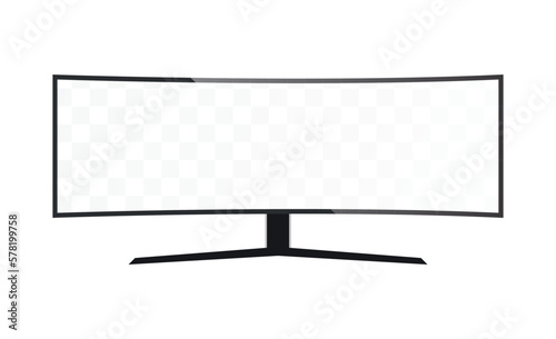 Ultra Curved Gaming 4K flat screen lcd or oled, plasma realistic, White blank HD monitor mockup, Modern video panel white flatscreen on isolated white background.