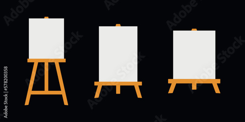 Flat vector painting tools in childish style. Hand drawn art supplies, easel with canvas