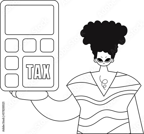 Man has calculator in hand. Drawn in a straightlined style. Vector art. photo