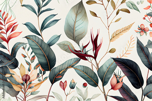Botanical watercolor wallpaper pattern. generative ai