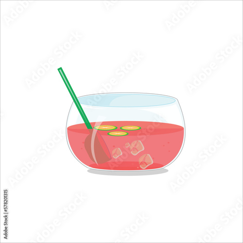Summer drink set. Vector cartoon illustration of sweet mojito, different color limoncello and sangria with tube for drinking and ingredients.