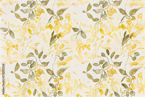 Botanical watercolor wallpaper pattern. yellow tone. generative ai