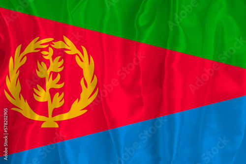 The Heretreya flag on a silk background is a great national symbol. Fabric texture The official state symbol of the country.