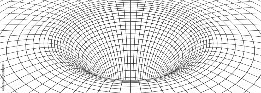 Black hole, wormhole grid. Line wireframe of space warp, tunnel or portal. Abstract geometric background of optical illusion, vortex or funnel, vector outline illustration Black hole, wormhole grid. Line wireframe of space warp, tunnel or portal. Abstract geometric background of optical illusion, vortex or funnel, vector outline illustration