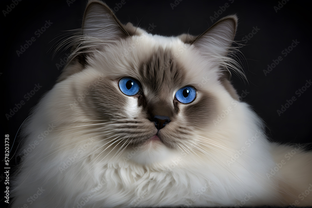 Portrait A beautiful male Ragdoll purebreed cat photography made with Generative AI