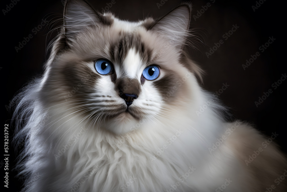 Portrait A beautiful male Ragdoll purebreed cat photography made with Generative AI