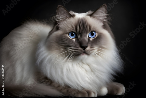Portrait A beautiful male Ragdoll purebreed cat photography made with Generative AI