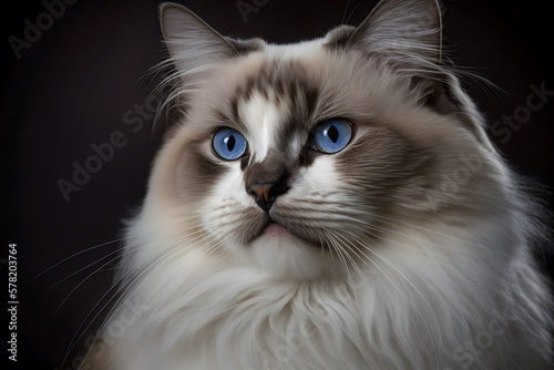 Portrait A beautiful male Ragdoll purebreed cat photography made with Generative AI