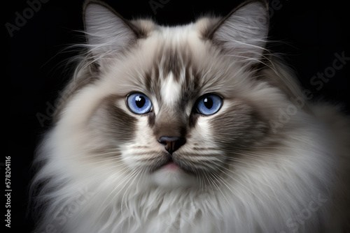 Portrait A beautiful male Ragdoll purebreed cat photography made with Generative AI