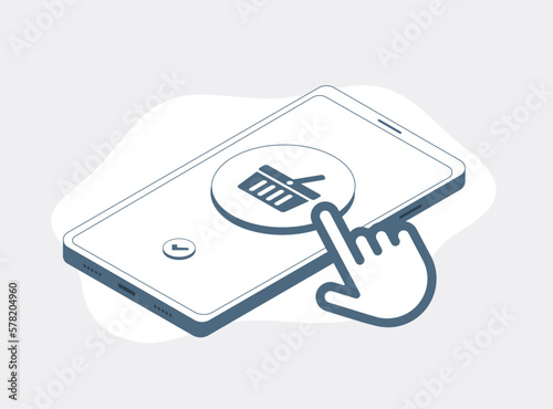 One-click ordering marketing strategy concept. Smartphone with add to cart button and clicking cursor. Easy one-click purchase checkout process, ideal for e-commerce and online shopping visuals