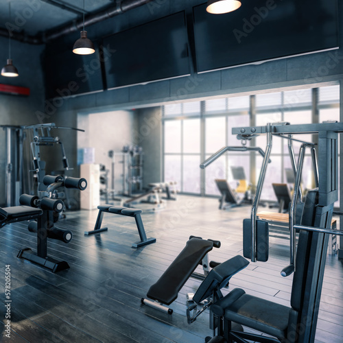 Body Building Center With Exercise Machines Integrated Inside a Penthouse Recreation Area (detail) - 3D Visualization