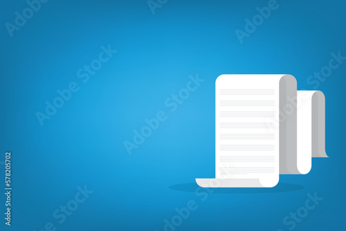 Large document roll with text. Big, long paper sheet document, new message or notification, letter. Vector illustration