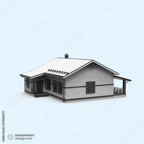 House 3d modern style rendering on white background.