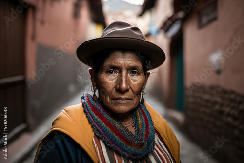 Peruvian cold woman in poverty. Indigenous woman. generate by ai