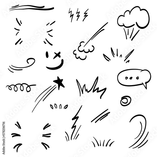 Doodle set cartoon expressions effects. Hand drawn emoticon effects design elements. vector illustration