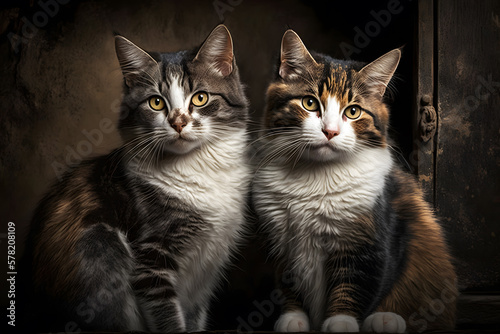 Portrait Two friendly cats photography made with Generative AI © yuniazizah