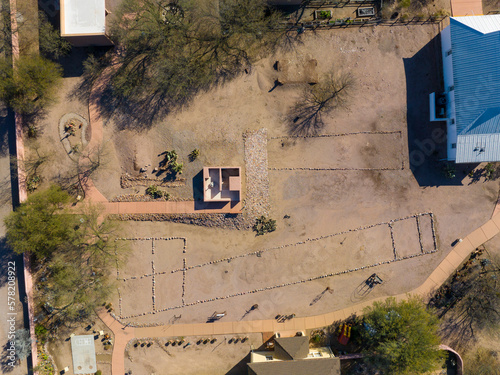 Tubac Presidio State Historic Park top view in historic town center of Tubac, Arizona AZ, USA. 