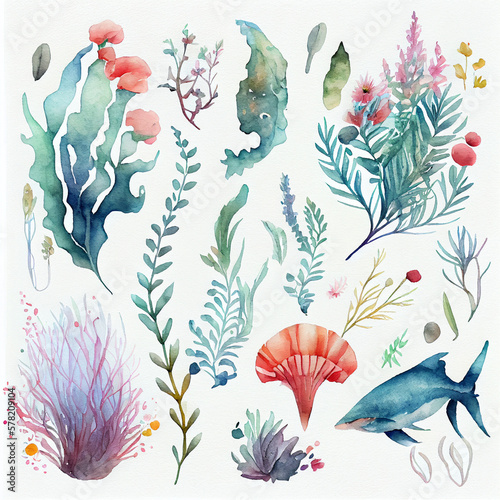 sea collection watercolor created by Generative Ai Tool
