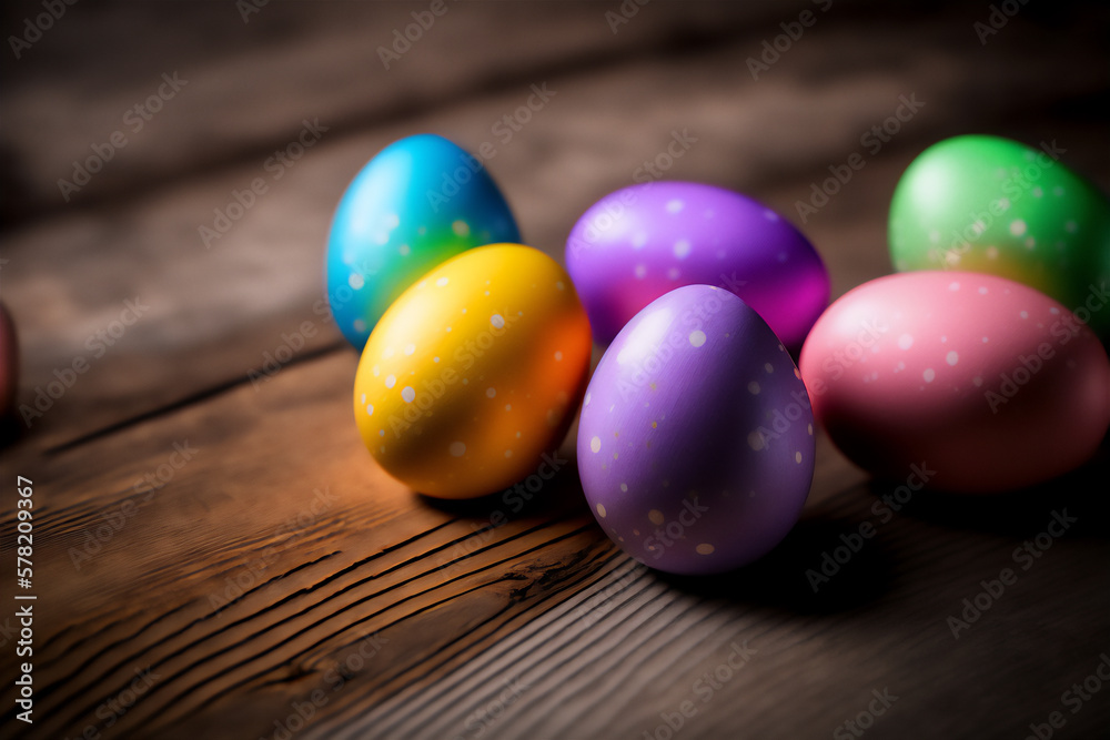 Colorful Easter Eggs on Rustic Wooden Table Colorful Easter Eggs on Rustic Wooden Table