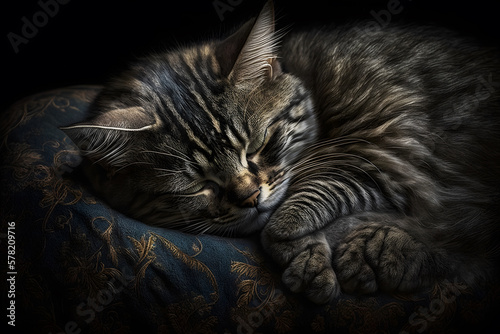 Portrait sleeping cat photography made with Generative AI