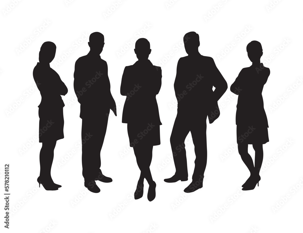 Business team standing together pose silhouette vector white background.