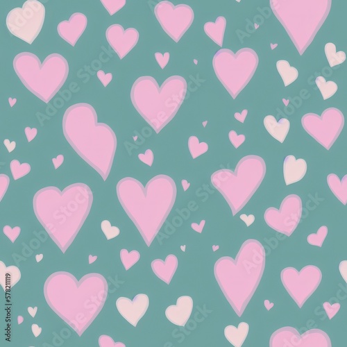 Seamless background with hearts, in pale colors, generative ai