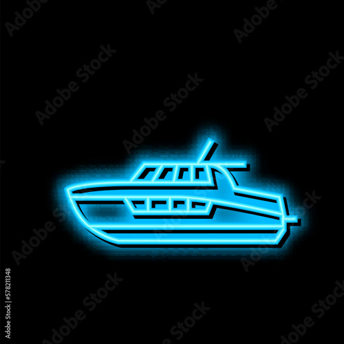 cabin cruiser boat neon glow icon illustration
