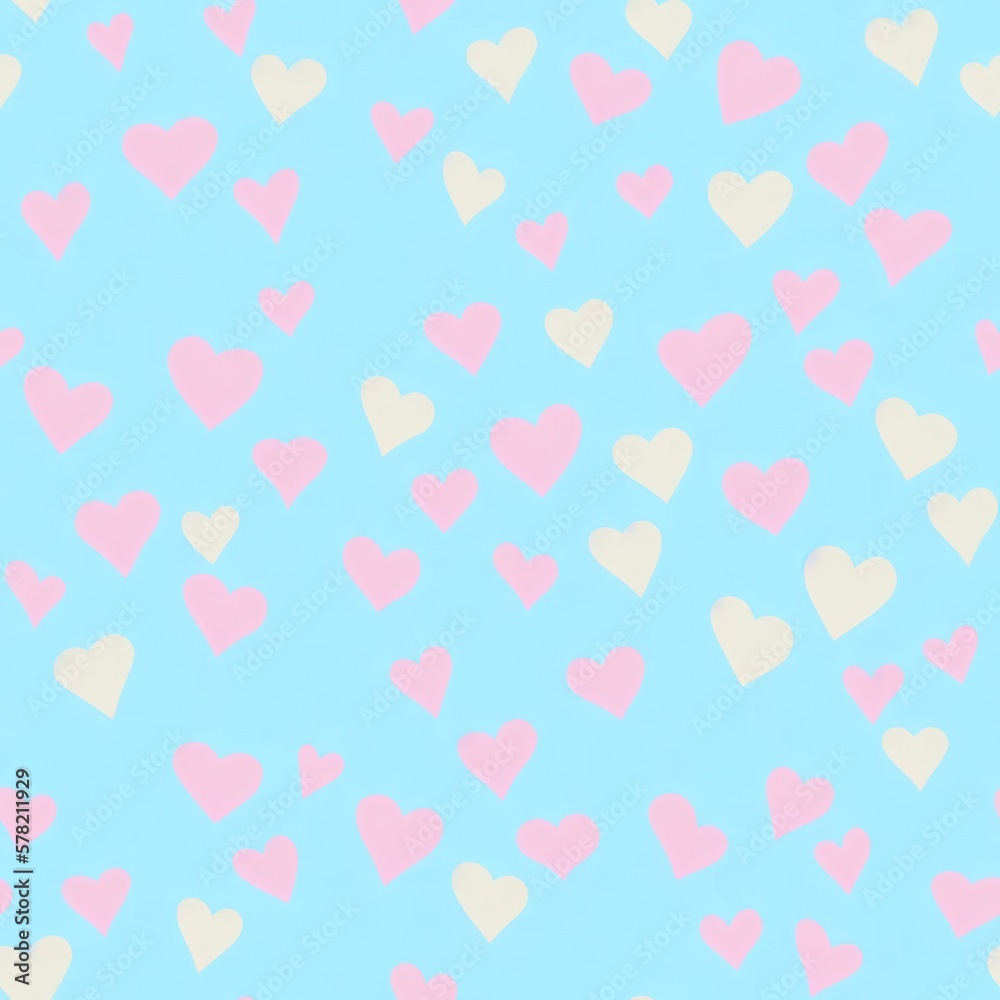 Seamless background with hearts, in pale colors, generative ai