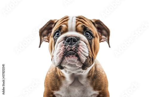 Cute puppy of English Bulldog isolated on transparent background. PNG. Portrait of a cute dog. Digital ai art