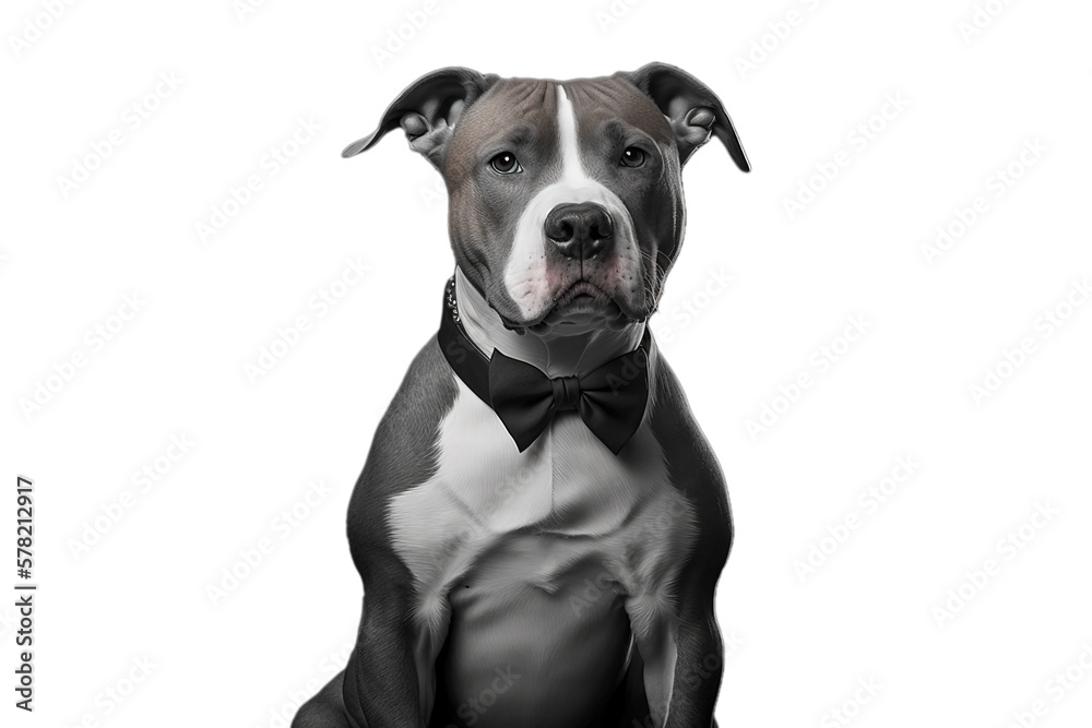 Elegant Pitbull dog  in a bow tie on isolated on transparent background. PNG Portrait of a cute Pitbull dog. Digital ai art