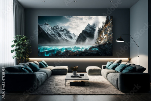 Transforming a Living Room into an Elegant Home Theater with a Big TV: Generative AI