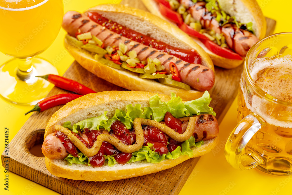Various hot dog and beer Various hot dog and beer