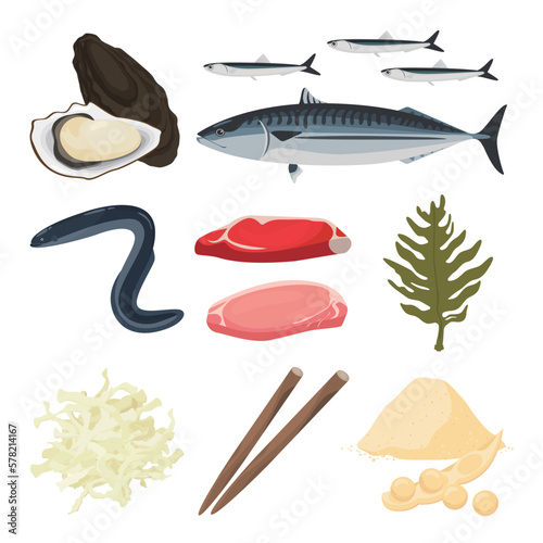 Vector illustration of foods containing zinc.